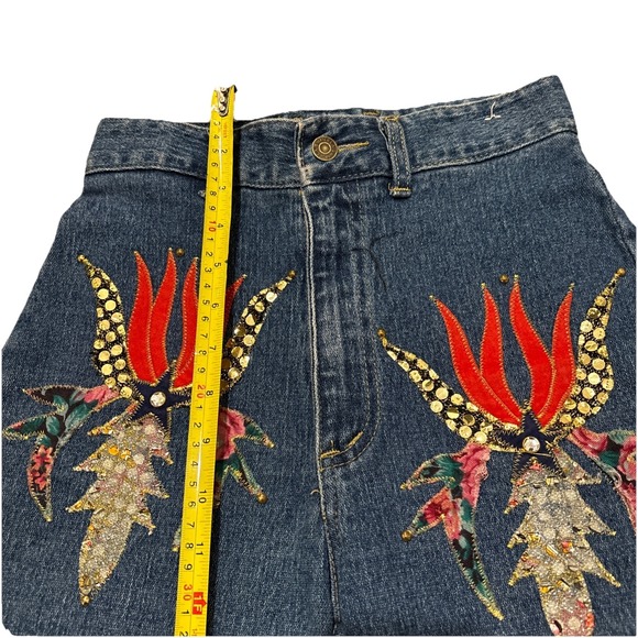 Rare Vintage Watch LA Blue Denim High Waisted MOM Jean Shorts 7/8 Boho Festival - Picture 4 of 12